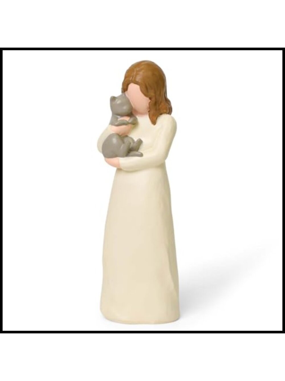 Hand Painted Resin Grey Cat Figurine Memorial Decor Statue 5.6in